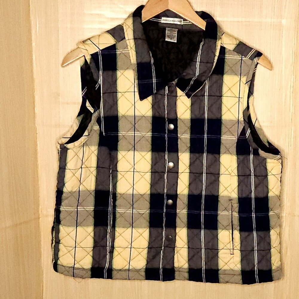 Rebecca Malone Navy Yellow Quilted Vest XL